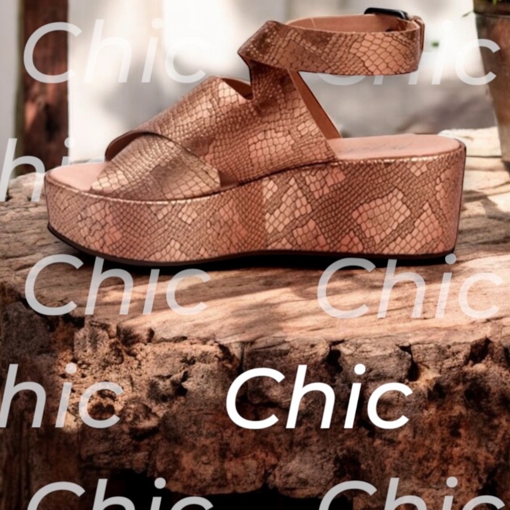 MATISSE RUNAWAY ROSE GOLD SNAKE PLATFORM SANDALS/7 - Picture 6 of 14
